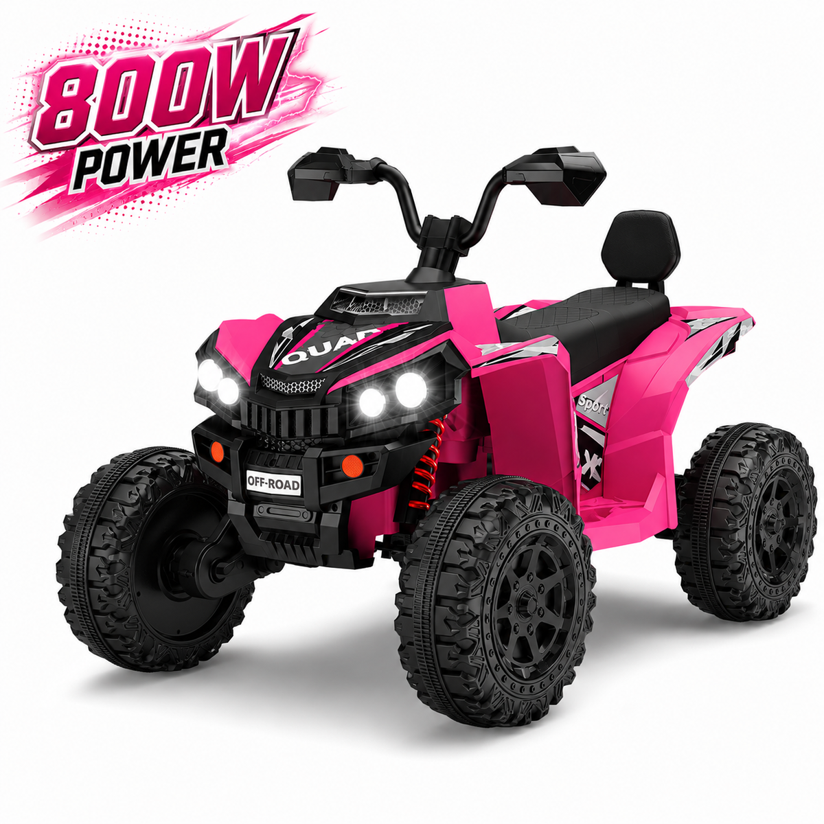 WOWEHICLE 24V 4WD Kids Ride On ATV, 800W Electric 4-Wheeler with 2 Seats, Max 5 MPH, Ages 3-8