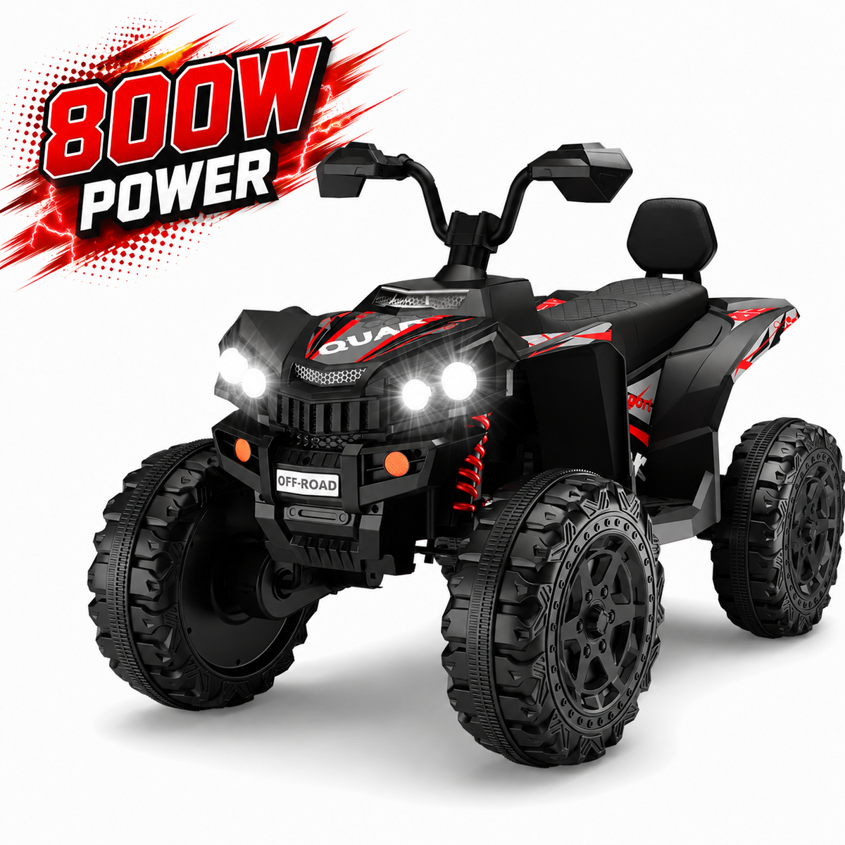 WOWEHICLE 24V 4WD Kids Ride On ATV, 800W Electric 4-Wheeler with 2 Seats, Max 5 MPH, Ages 3-8